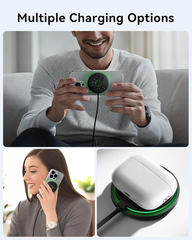 Alt view image 11 of 14 - Magnetic Wireless Charger Qi2 Certified 15W Fast Mag-Safe Wireless Charging Pad with Cooling Fan Only for iPhone 17 16 15 14 13 12 Series AirPods and More (Adapter Included)