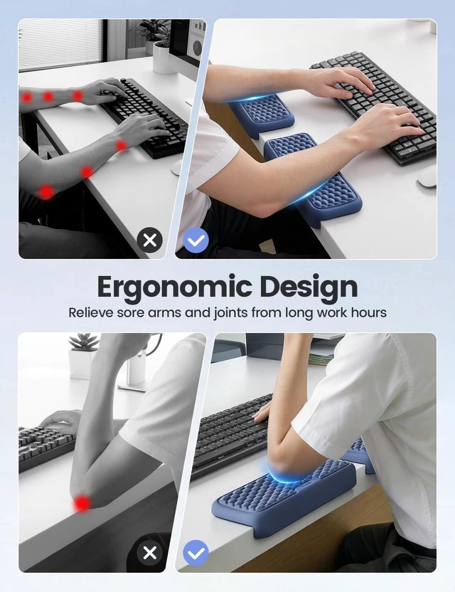 Alt view image 9 of 14 - 2Pcs Elbow Rest Pad, L-Shaped Arm Rest Elbow Pad, Desk Edge Cushion, Ergonomic Memory Foam Wrist Rest Support Keyboard Mouse Padding for Palm Hand Office Computer Home Gaming Accessories-Black