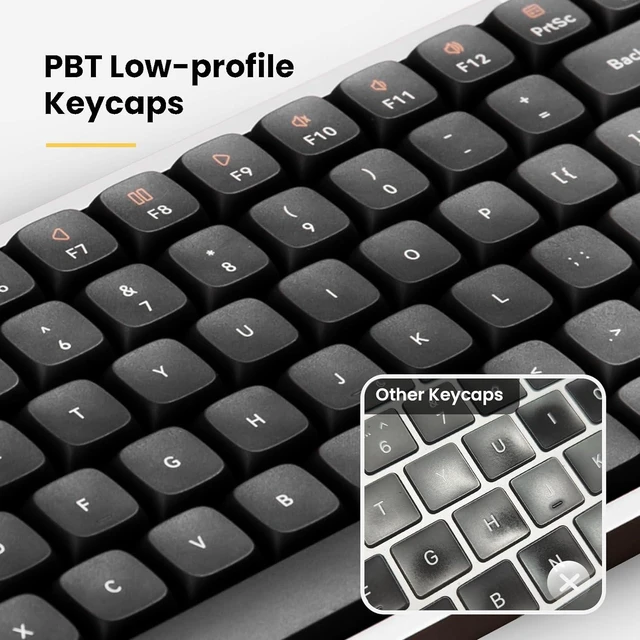 Alt view image 14 of 14 - Flow Low Profile Mechanical Keyboard, 100 Keys Rechargeable Wireless Keyboards with Bluetooth and Wired Connection for Windows, Mac OS/Black Phantom Tactile Switches