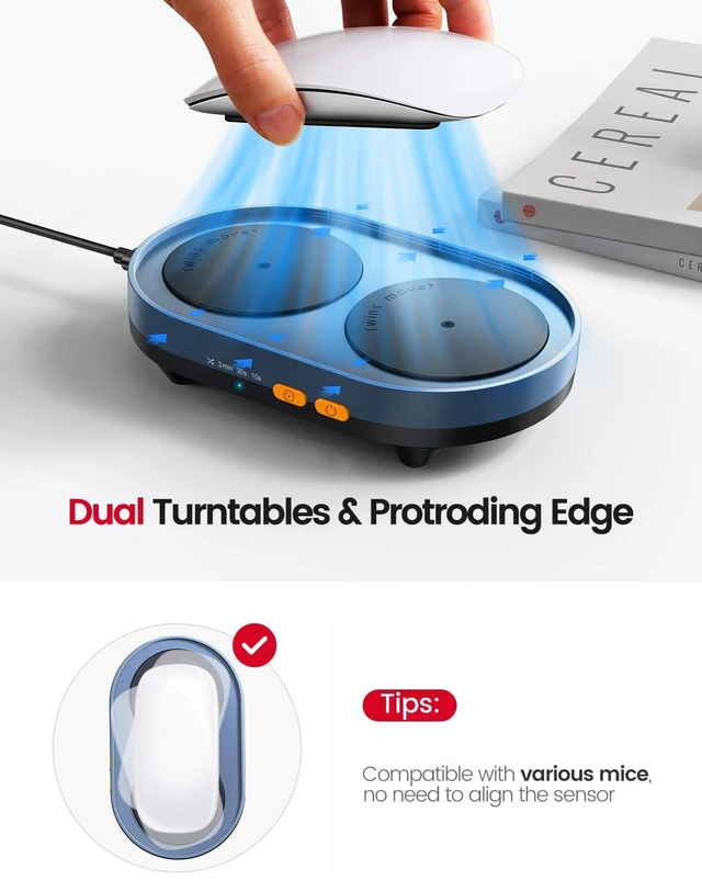 Alt view image 10 of 14 - Dual Turntable Mouse Mover, Turbo 3 Mouse Jiggler with Adjustable Intervals, ON/Off Switch, Undetectable & Noiseless Mouse Shaker Simulate Realistic Mouse Movement for Secure Computer Activity