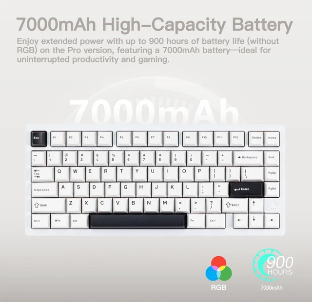 Alt view image 8 of 10 - KEEBMONKEY WOBKEY Rainy 75 CNC Aluminum HMX/JWK/Cocoa Switches Triple-Mode Connectivity Mechanical Keyboard with Superior Acoustics, RGB/FR4/Silver SUS304/7000mAh/Cocoa Switch (Pro - Luna)