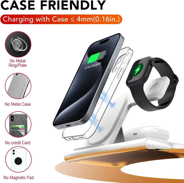 Alt view image 11 of 14 - 3 in 1 Foldable Charging Station for Products Wireless Charger for iPhone 17 16 15 14 13 12 Pro Max Travel Dock Adapter&Light for iWatch Series 11 10 9 Ultra 3/2 SE 3/2 for AirPods 4 3 2 Pro 3/2