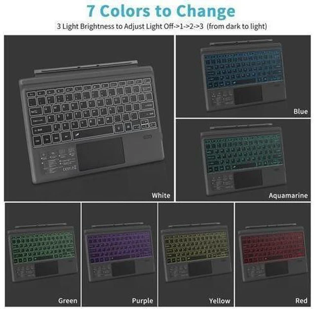 Alt view image 8 of 10 - Wireless Bluetooth Keyboard with Touchpad for Microsoft Surface Pro 3/4/5/6/7, Portable Replacement Keyboard Type Cover with 7 Color LED Backlit, Built-in 550mAh Lithium Battery
