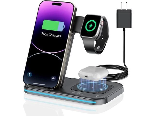 Alt view image 8 of 14 - 3 in 1 Charging Station Wireless Charger lPhone Foldable Charging Stand for Multiple Devices with Quick Charger for lPhone 16/15/14/13 Pro Max Watch AriPods Pro 2