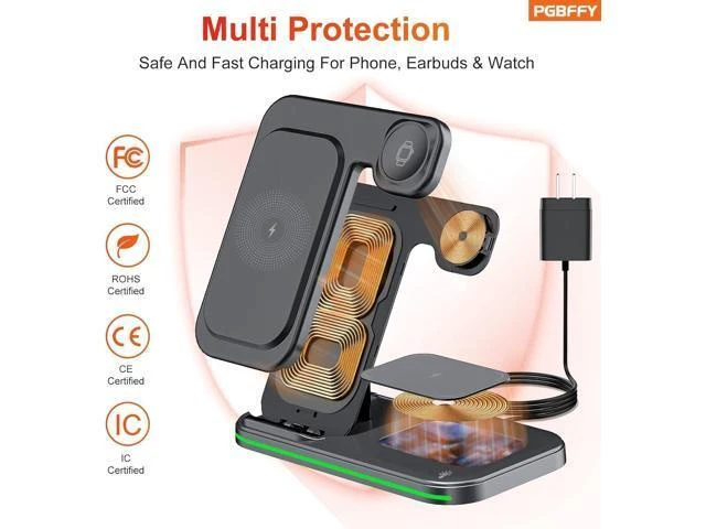 Alt view image 9 of 14 - 3 in 1 Charging Station Wireless Charger lPhone Foldable Charging Stand for Multiple Devices with Quick Charger for lPhone 16/15/14/13 Pro Max Watch AriPods Pro 2