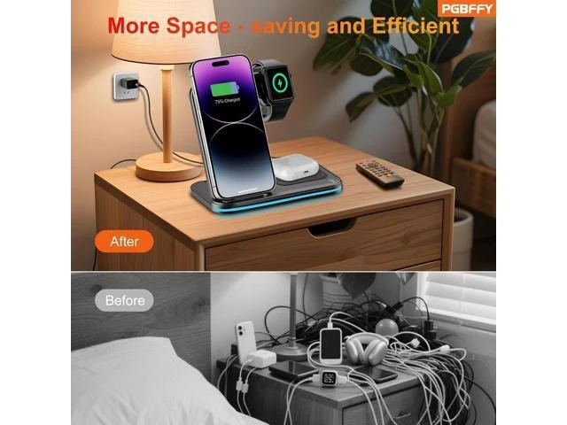 Alt view image 14 of 14 - 3 in 1 Charging Station Wireless Charger lPhone Foldable Charging Stand for Multiple Devices with Quick Charger for lPhone 16/15/14/13 Pro Max Watch AriPods Pro 2
