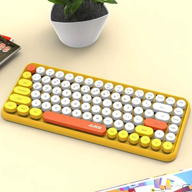 Alt view image 6 of 6 - 84 Key Retro Bluetooth Keyboard with Cute Round Keycap | Portable Typewriter Style Wireless Keyboard for Children PC, Computer, Laptop, iPad, Android (Colorful-Yellow)
