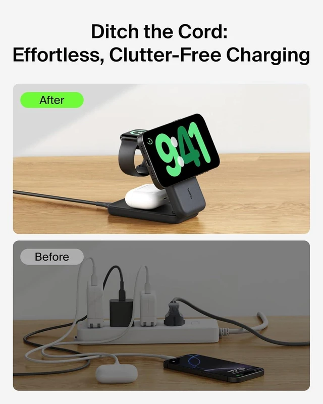 Alt view image 13 of 14 - MagSafe Charger Compatible 3-in-1 Charging Station Qi2.2 25W Magnetic Wireless Charger Dock Foldable Charging Stand for iPhone 17/16/15 Watch AirPods Pixel 10 (45W Adapter Included)