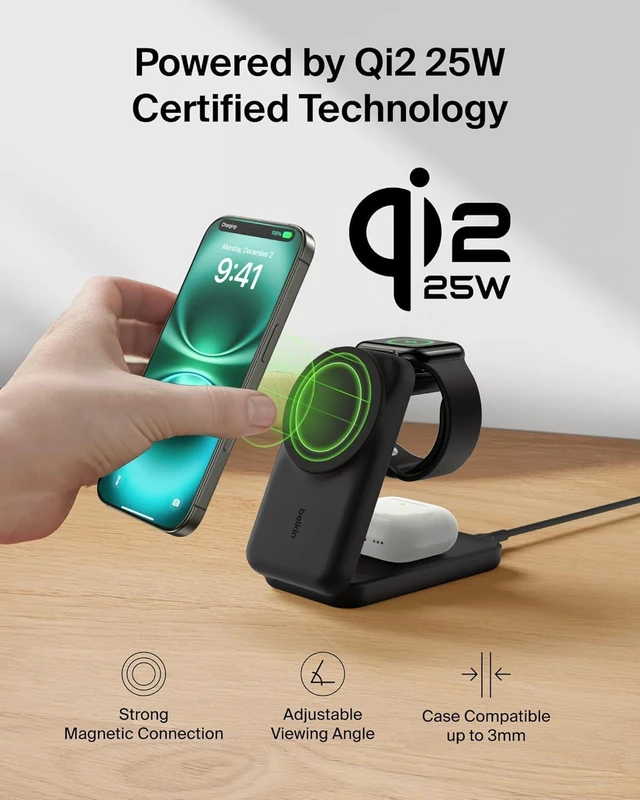 Alt view image 14 of 14 - MagSafe Charger Compatible 3-in-1 Charging Station Qi2.2 25W Magnetic Wireless Charger Dock Foldable Charging Stand for iPhone 17/16/15 Watch AirPods Pixel 10 (45W Adapter Included)
