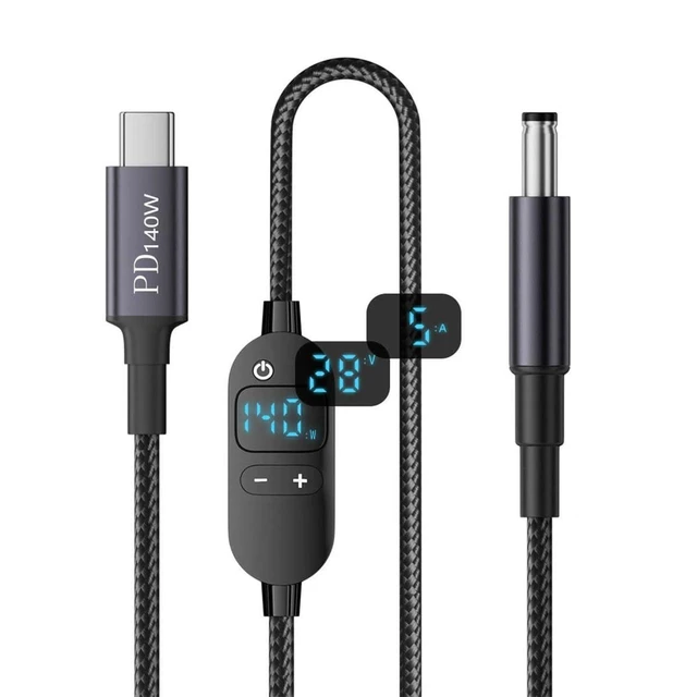 Alt view image 8 of 14 - C USB-C Input to 20V 15V 12V 9V 5V DC 5.5 * 2.5mm Output Power Smart LED Display 100W 140W 65W PD Charge Cable for Laptop
