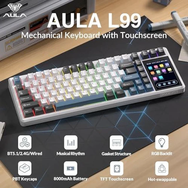 Alt view image 10 of 14 - Aula Wireless Keyboard and Headset Combo, Aula L99 Wireless Keyboard G7 Wireless Headset