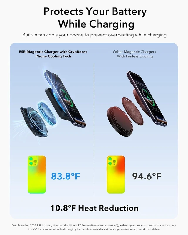 Alt view image 11 of 14 - for 3 in 1 Charging Station Qi2.2 Certified 25W MagSafe Charger Stand with CryoBoost Phone-Cooling Fast Charging Station for iPhone 17/16 with iOS 26 AirPods Watch Black