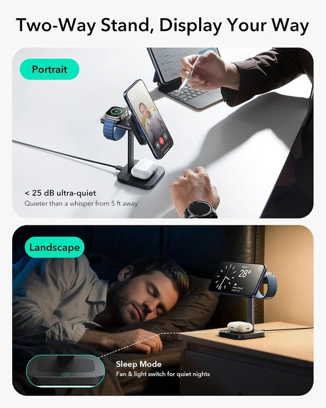 Alt view image 13 of 14 - for 3 in 1 Charging Station Qi2.2 Certified 25W MagSafe Charger Stand with CryoBoost Phone-Cooling Fast Charging Station for iPhone 17/16 with iOS 26 AirPods Watch Black