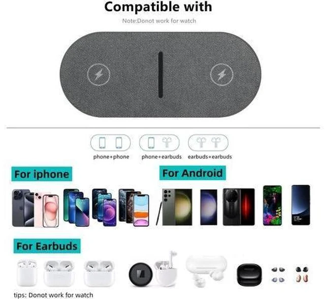 Alt view image 9 of 12 - 40W Wireless Charging Pad Dual 20W Fast Wireless Charging Mat for iPhone 16 15 14 13 12 11/Pro/Pro Max/SE/X/XS Airpods 4/3/Pro 15W Wireless Charger Station for Galaxy/Note/Bud+