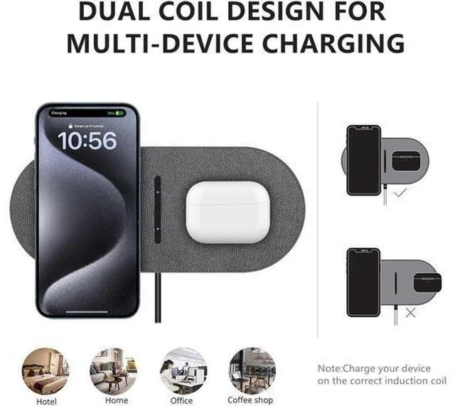 Alt view image 10 of 12 - 40W Wireless Charging Pad Dual 20W Fast Wireless Charging Mat for iPhone 16 15 14 13 12 11/Pro/Pro Max/SE/X/XS Airpods 4/3/Pro 15W Wireless Charger Station for Galaxy/Note/Bud+