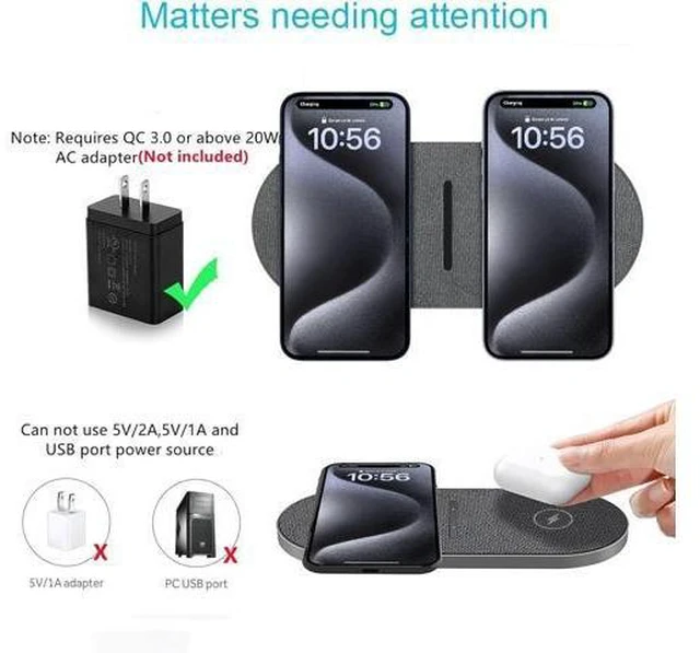 Alt view image 12 of 12 - 40W Wireless Charging Pad Dual 20W Fast Wireless Charging Mat for iPhone 16 15 14 13 12 11/Pro/Pro Max/SE/X/XS Airpods 4/3/Pro 15W Wireless Charger Station for Galaxy/Note/Bud+