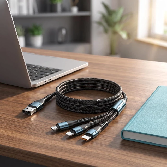 Alt view image 10 of 14 - 3-in-1 Charging Cable 1.2M, Nylon Braided Multi USB Fast Charging Cable with USB-C for iOS Android Devices