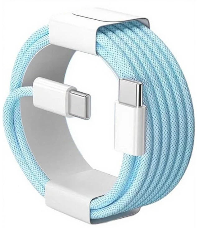 Alt view image 8 of 14 - USB-C to USB-C Cable 60W PD Fast Charging, Nylon Braided Type-C Data Cable, Light Ice Blue