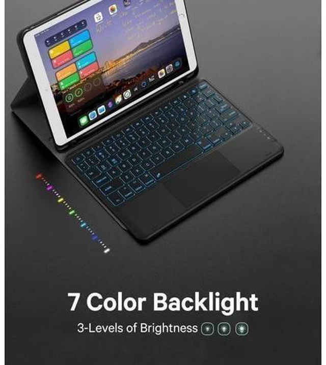 Alt view image 10 of 14 - For iPad 9.7 inch Case with Keyboard, iPad 6th Gen (2018), iPad 5th Gen (2017), iPad Air 2 (2014), 7 Color Backlit, Support 2 BT Devices, Touchpad Keyboard, Black