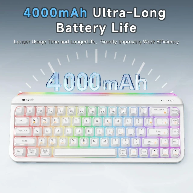 Alt view image 8 of 12 - AF68 Wireless Membrane Keyboard, 68% Layout 68-Key Gaming Keyboard, 2.4 GHz/Type-C/BT, RGB Lighting Effects with Integrated Side Light Bar, 4000mAh Battery, Translucent Keycaps