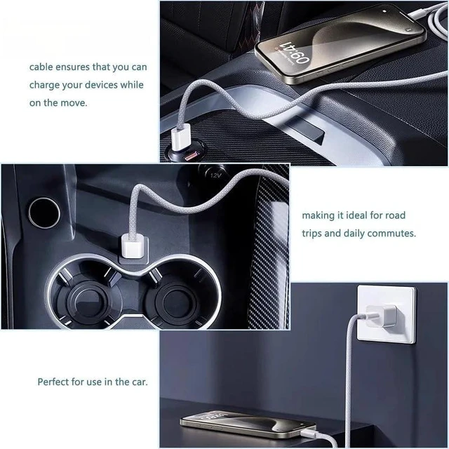 Alt view image 12 of 14 - USB-C to USB-C Cable 60W PD Fast Charging, Nylon Braided Type-C Data Cable, Light Ice Blue