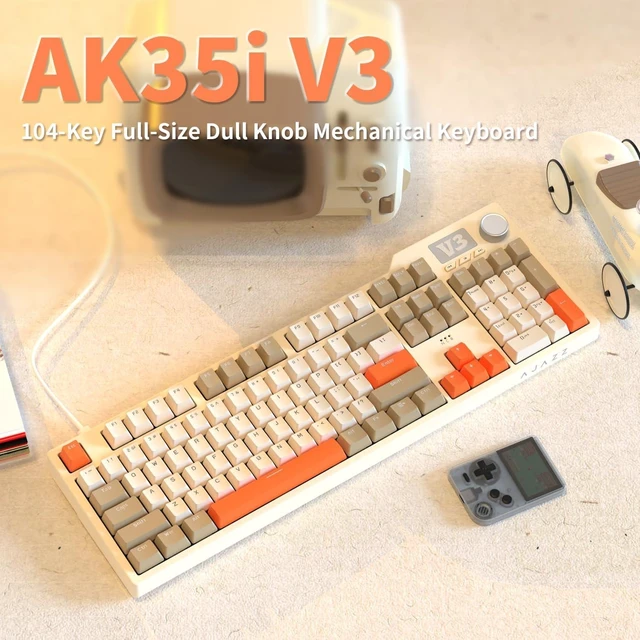 Alt view image 8 of 10 - AJAZZ AK35I V3 104-Key Full Size Wired Gasket Mount Gaming Keyboard with Multimedia Buttons & Knob Control | Five Layer Pad | OEM Profile PBT Keycaps | White Backlit Custom Keyboard