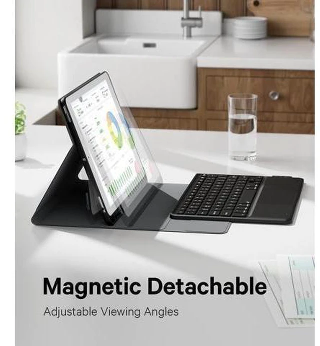 Alt view image 13 of 14 - For iPad 9.7 inch Case with Keyboard, iPad 6th Gen (2018), iPad 5th Gen (2017), iPad Air 2 (2014), 7 Color Backlit, Support 2 BT Devices, Touchpad Keyboard, Black