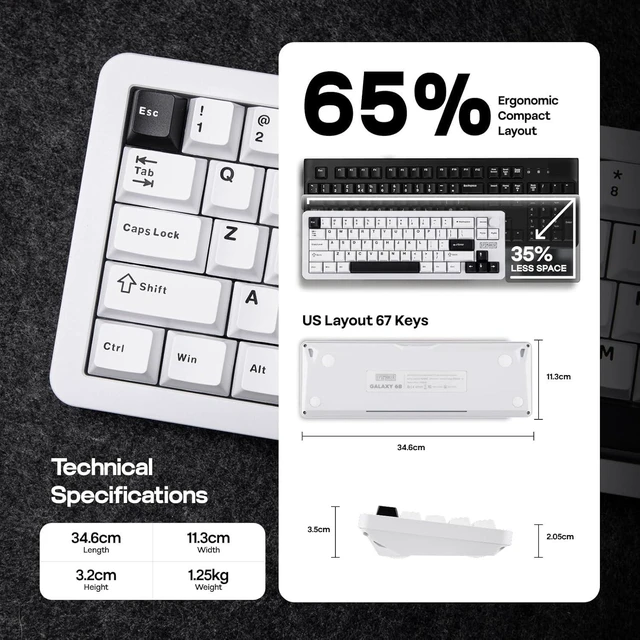 Alt view image 12 of 14 - EPOMAKER Galaxy68 QMK/VIA Wireless Mechanical Keyboard, Anodized Aluminum, TOP/Gasket, 6000mAh, RGB Side/Backlight, 65% Gaming Keyboard with Hot-Swap Creamy Switch (White, Wisteria Linear Switch)