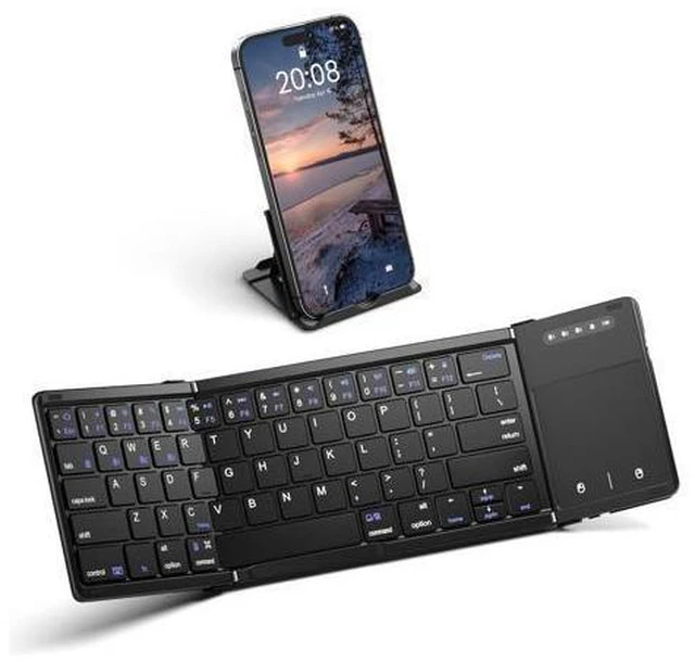 Alt view image 6 of 10 - Foldable Bluetooth Keyboard, Portable Wireless Folding Keyboard with touchpad, Travel Pocket for iOS, Mac OS, Android, Windows Laptop Tablet Smartphone (BT5.1 x 3)