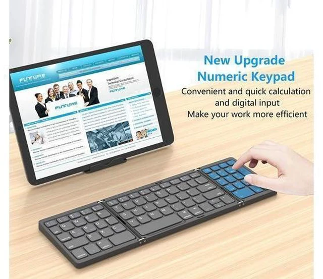 Alt view image 12 of 14 - Foldable Bluetooth Keyboard, Foldable Wireless Portable Keyboard with Numeric Keypad, USB-C Rechargeable for iOS, Android, Windows System Laptop Tablet Smartphone Device