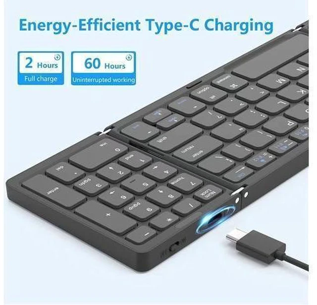Alt view image 14 of 14 - Foldable Bluetooth Keyboard, Foldable Wireless Portable Keyboard with Numeric Keypad, USB-C Rechargeable for iOS, Android, Windows System Laptop Tablet Smartphone Device