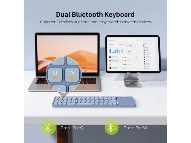 Alt view image 8 of 10 - Foldable Bluetooth Keyboard - Multi-Device Mini Wireless Keyboard with Touchpad, Pocket-Sized Travel Keyboard Compatible with iPad, iPhone, Tablet, Smartphone, iOS, Android, Windows - Blue