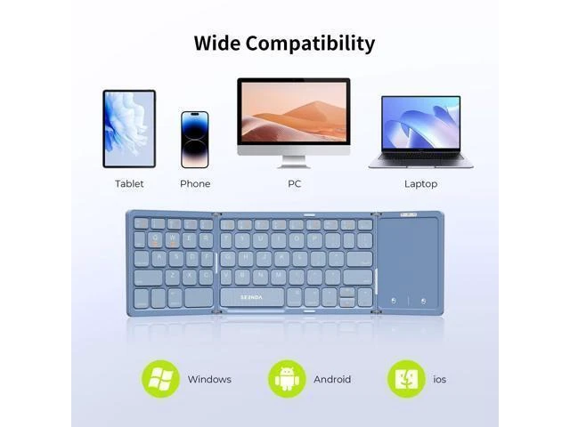 Alt view image 9 of 10 - Foldable Bluetooth Keyboard - Multi-Device Mini Wireless Keyboard with Touchpad, Pocket-Sized Travel Keyboard Compatible with iPad, iPhone, Tablet, Smartphone, iOS, Android, Windows - Blue