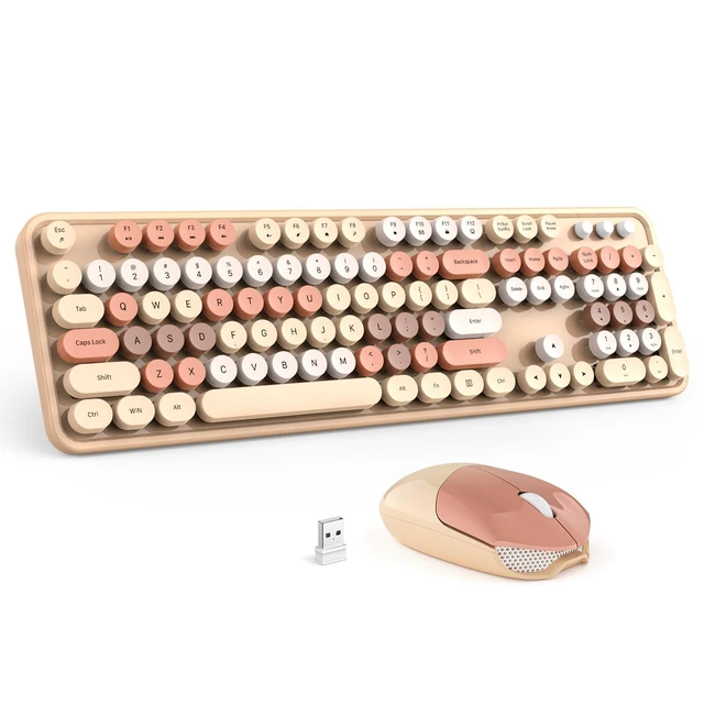 Alt view image 6 of 10 - Wireless Keyboard and Mouse Combo - GEEZER Coffee Full-Sized Colorful Keyboard 104 Keys - USB 2.4 G Receiver Plug and Play with Round Keycap Typewriter Keyboards, for Windows, PC, Laptop, Desktop