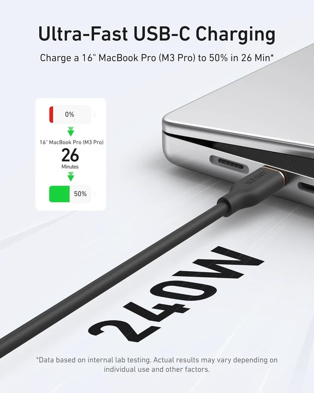 Alt view image 10 of 12 - USB C Cable Type C Flow Cord Fast Charging for iPhone 17 Series MacBook Pro 2020 and More (USB 2.0) (240W Black 6FT)