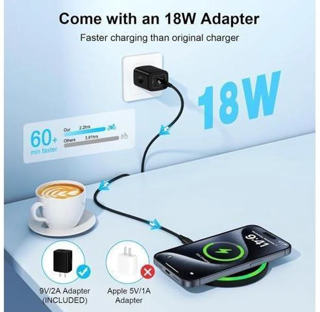 Alt view image 9 of 14 - Wireless Charger Fast Charging Pad for Galaxy S25 Edge S24 Ultra S24+ S24 S23 FE S22 S21 S20 S10 Note 20 10 18W Phone Wall Charger Cargador Inalambrico for iPhone 15 Pro Max 15 Plus