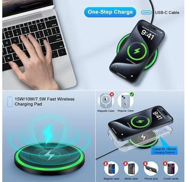 Alt view image 10 of 14 - Wireless Charger Fast Charging Pad for Galaxy S25 Edge S24 Ultra S24+ S24 S23 FE S22 S21 S20 S10 Note 20 10 18W Phone Wall Charger Cargador Inalambrico for iPhone 15 Pro Max 15 Plus