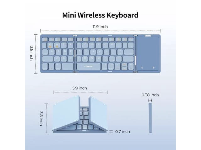 Alt view image 10 of 10 - Foldable Bluetooth Keyboard - Multi-Device Mini Wireless Keyboard with Touchpad, Pocket-Sized Travel Keyboard Compatible with iPad, iPhone, Tablet, Smartphone, iOS, Android, Windows - Blue