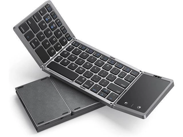 Alt view image 8 of 14 - Foldable Bluetooth Keyboard for Travel Tri-Folding Wireless Portable Keyboard with Touchpad Rechargeable Multi-Device Small Keyboard for Laptop Tablet PC Smartphone Windows iOS Android