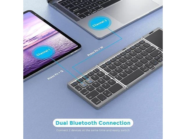 Alt view image 9 of 14 - Foldable Bluetooth Keyboard for Travel Tri-Folding Wireless Portable Keyboard with Touchpad Rechargeable Multi-Device Small Keyboard for Laptop Tablet PC Smartphone Windows iOS Android