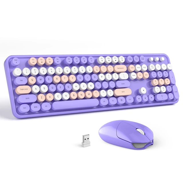 Alt view image 6 of 10 - Wireless Keyboard Mouse Combo - GEEZER Deep Purple Full-Sized Colorful Keyboard 104 Keys - USB 2.4 G Receiver Plug Play with Round Keycap Typewriter Keyboards, for Windows, PC, Laptop, Desktop