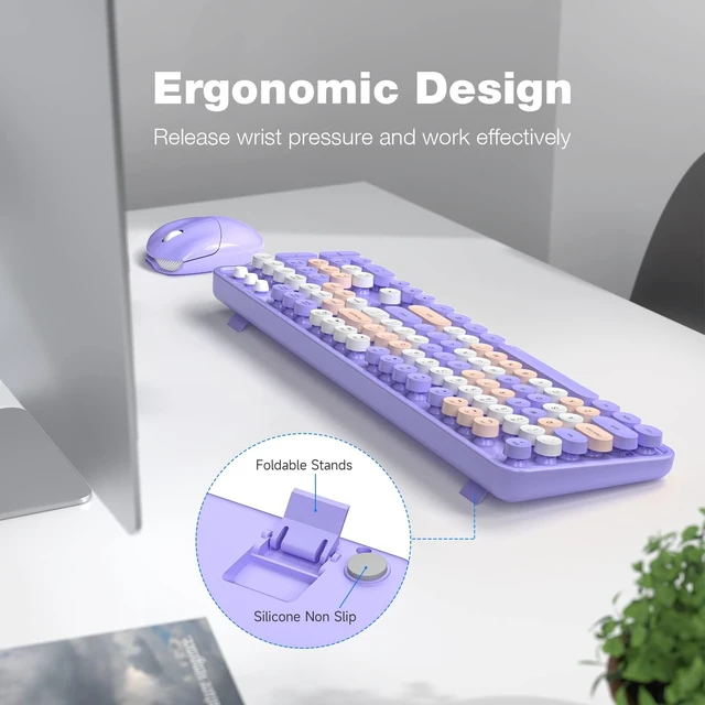 Alt view image 8 of 10 - Wireless Keyboard Mouse Combo - GEEZER Deep Purple Full-Sized Colorful Keyboard 104 Keys - USB 2.4 G Receiver Plug Play with Round Keycap Typewriter Keyboards, for Windows, PC, Laptop, Desktop