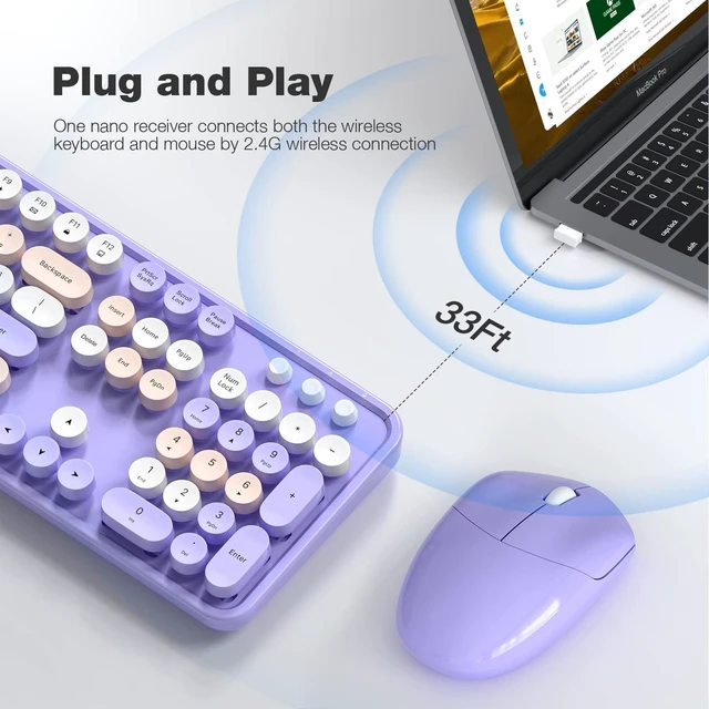 Alt view image 7 of 10 - Wireless Keyboard Mouse Combo - GEEZER Deep Purple Full-Sized Colorful Keyboard 104 Keys - USB 2.4 G Receiver Plug Play with Round Keycap Typewriter Keyboards, for Windows, PC, Laptop, Desktop