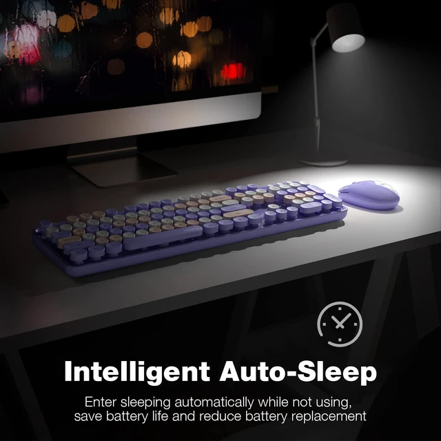 Alt view image 9 of 10 - Wireless Keyboard Mouse Combo - GEEZER Deep Purple Full-Sized Colorful Keyboard 104 Keys - USB 2.4 G Receiver Plug Play with Round Keycap Typewriter Keyboards, for Windows, PC, Laptop, Desktop