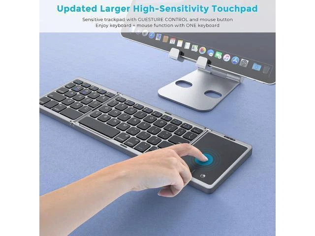 Alt view image 12 of 14 - Foldable Bluetooth Keyboard for Travel Tri-Folding Wireless Portable Keyboard with Touchpad Rechargeable Multi-Device Small Keyboard for Laptop Tablet PC Smartphone Windows iOS Android