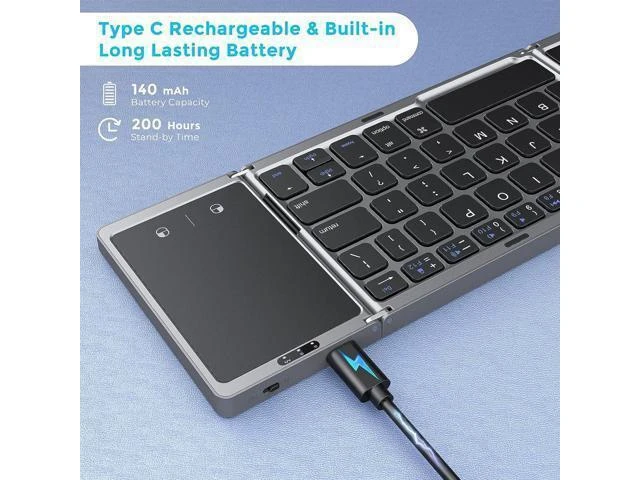 Alt view image 13 of 14 - Foldable Bluetooth Keyboard for Travel Tri-Folding Wireless Portable Keyboard with Touchpad Rechargeable Multi-Device Small Keyboard for Laptop Tablet PC Smartphone Windows iOS Android
