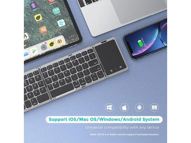 Alt view image 11 of 14 - Foldable Bluetooth Keyboard for Travel Tri-Folding Wireless Portable Keyboard with Touchpad Rechargeable Multi-Device Small Keyboard for Laptop Tablet PC Smartphone Windows iOS Android