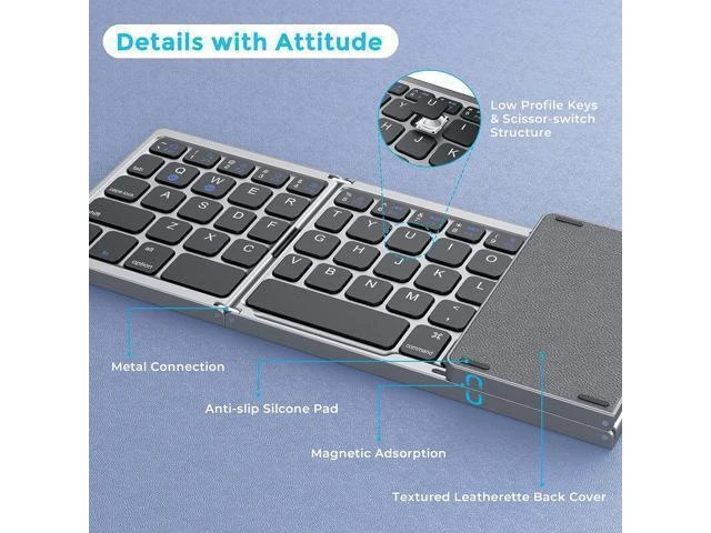 Alt view image 14 of 14 - Foldable Bluetooth Keyboard for Travel Tri-Folding Wireless Portable Keyboard with Touchpad Rechargeable Multi-Device Small Keyboard for Laptop Tablet PC Smartphone Windows iOS Android