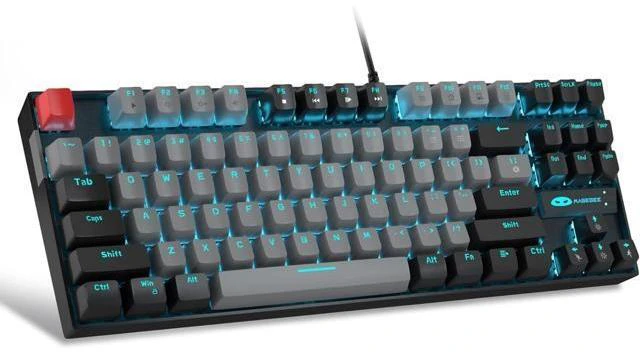 Alt view image 8 of 14 - MageGee 75% Mechanical Gaming Keyboard, Blue Switch, LED Backlit, 87 Keys Compact TKL Wired Computer Keyboards for Windows Laptop PC Gamer - Grey/Black
