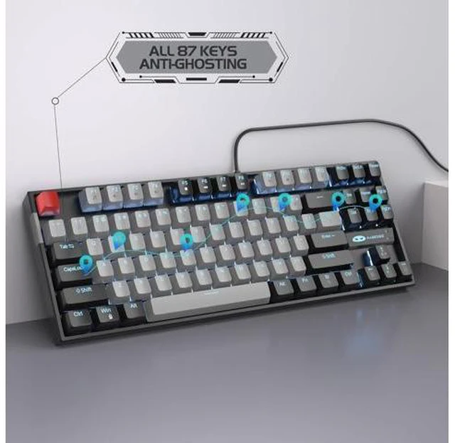 Alt view image 12 of 14 - MageGee 75% Mechanical Gaming Keyboard, Blue Switch, LED Backlit, 87 Keys Compact TKL Wired Computer Keyboards for Windows Laptop PC Gamer - Grey/Black